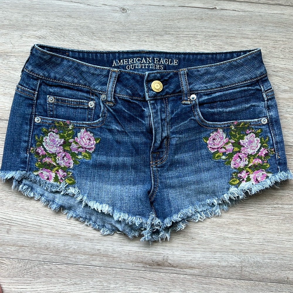 American Eagle Denim Shorts Floral Stretch